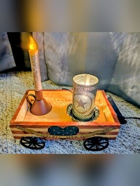 Liberty Seed Co. Rustic Wagon Tray with Star Candle Lantern - Brown